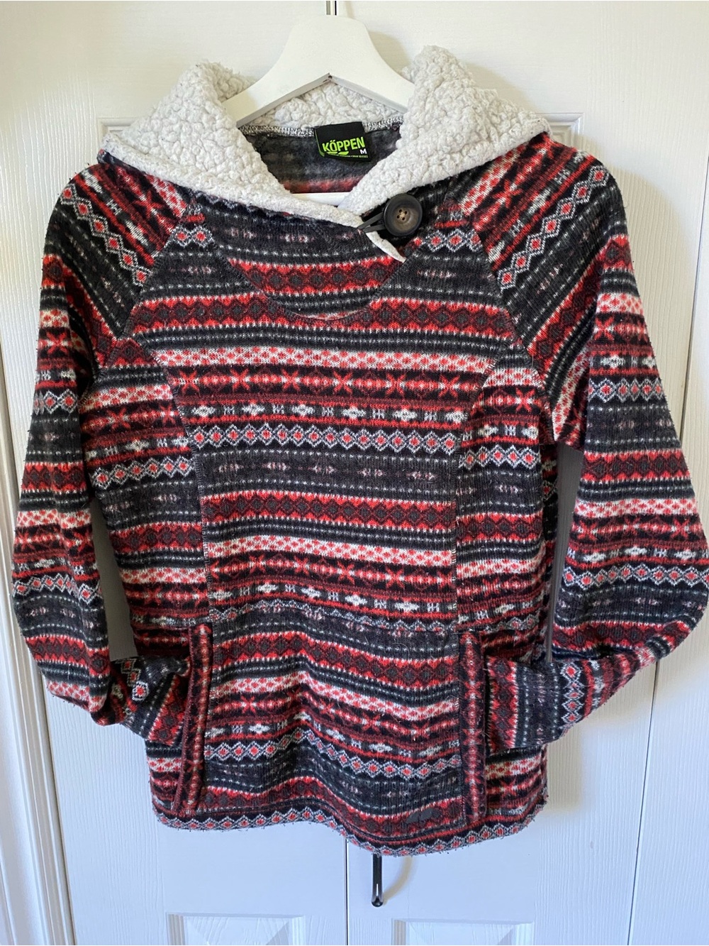 Koppen Y2K Geometric Aztec Patterned Cowl Hoodie Sweater knit fleece Size Medium
